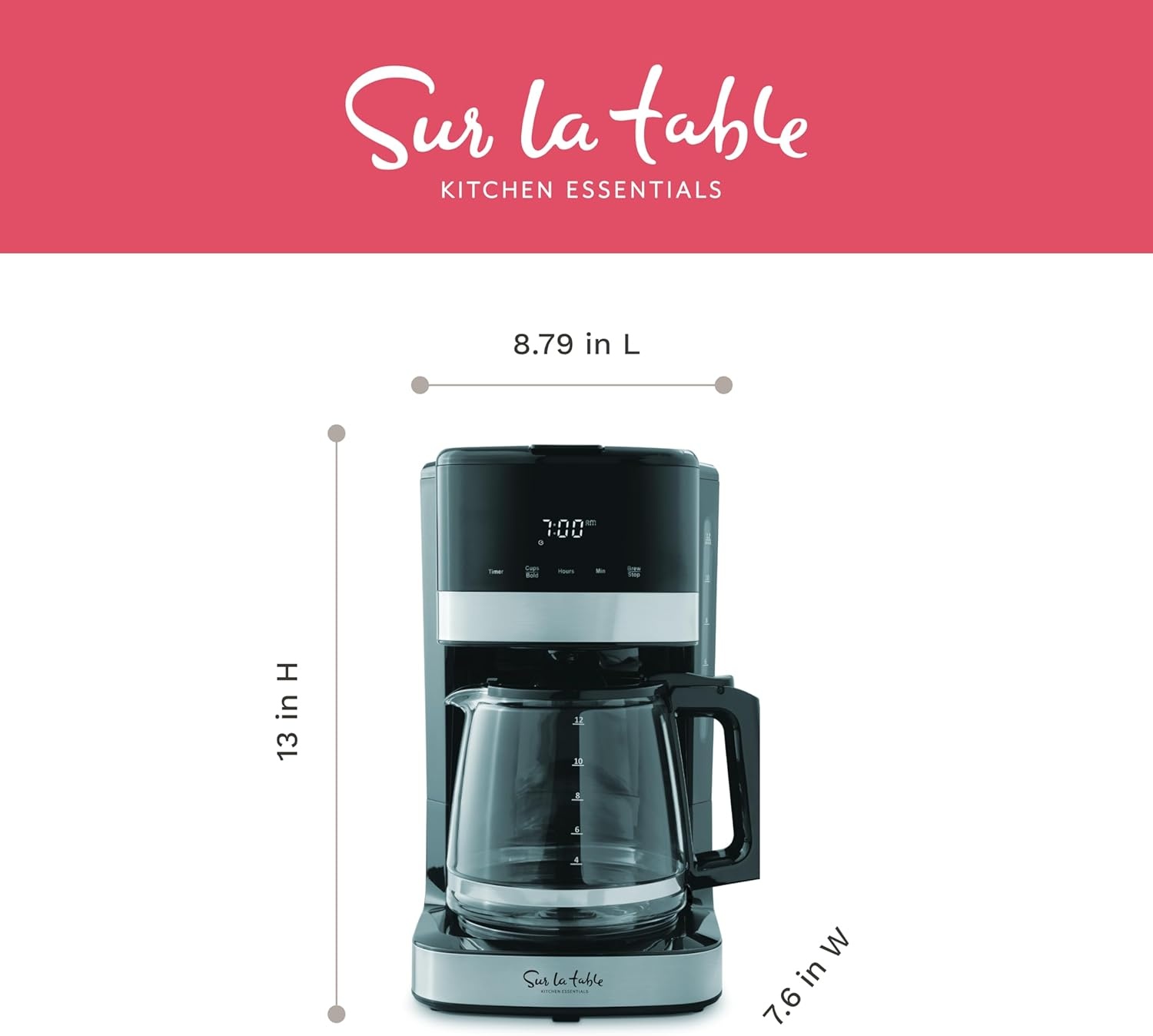 image:imageSur La Table KITCHEN ESSENTIALS 12Cup Programmable Coffee Maker with Brew Strength Control and 24hrProgrammable Timer 1000w