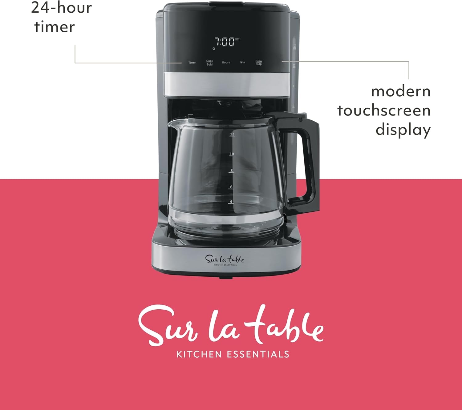 image:imageSur La Table KITCHEN ESSENTIALS 12Cup Programmable Coffee Maker with Brew Strength Control and 24hrProgrammable Timer 1000w