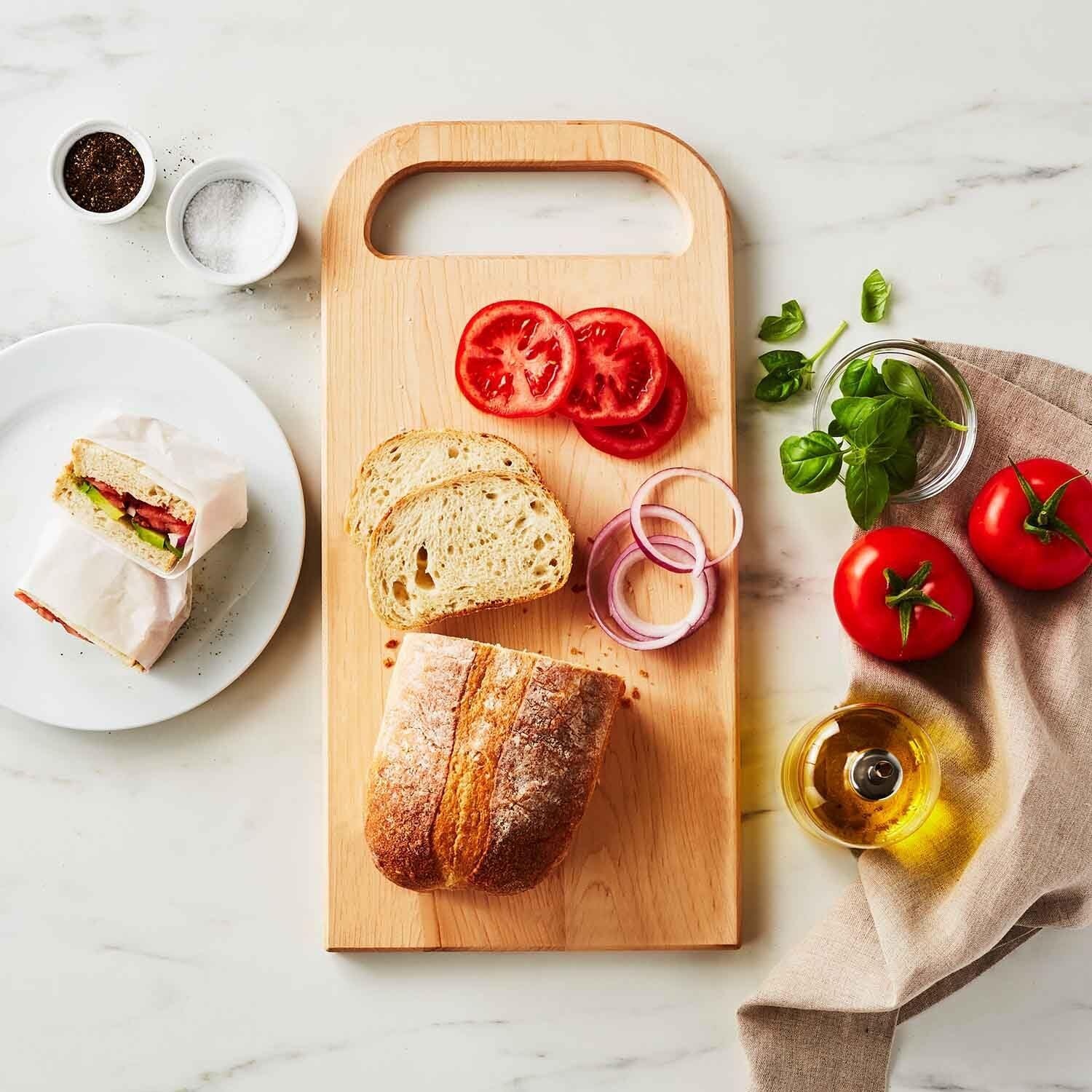 image:imageSur La Table Everyday Cutting Board 18 in x 9 in Maple Natural Maple Wood Board with Juice Grooves and CutOut Handle for Daily Prep 18 in x 9 in