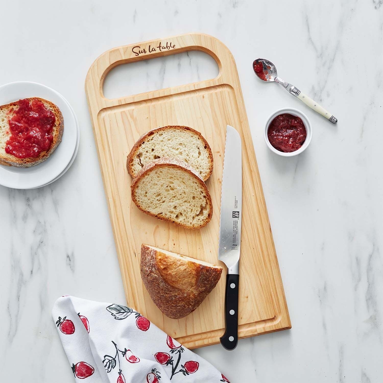 image:imageSur La Table Everyday Cutting Board 18 in x 9 in Maple Natural Maple Wood Board with Juice Grooves and CutOut Handle for Daily Prep 18 in x 9 in