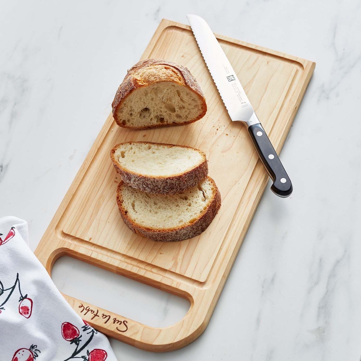 image:imageSur La Table Everyday Cutting Board 18 in x 9 in Maple Natural Maple Wood Board with Juice Grooves and CutOut Handle for Daily Prep 18 in x 9 in