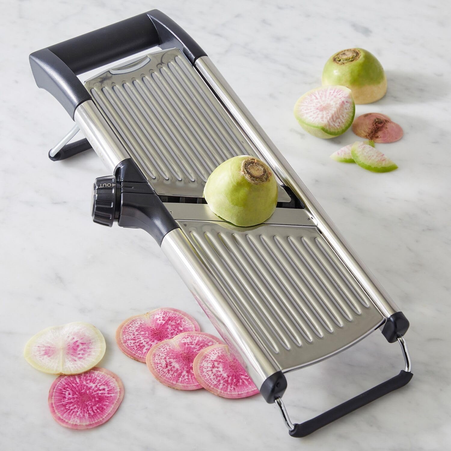 image:imageSur La Table Mandoline Slicer Adjustable Kitchen Slicing Tool with BuiltIn Slice amp Julienne Settings No Blade Changes Required Multiple Thickness Options Saves Prep Time