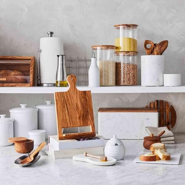 image:imageSur La Table Olivewood Salt Keeper 4 x 3 Wooden Salt Storage with Pivoting Lid amp Magnetic Closure