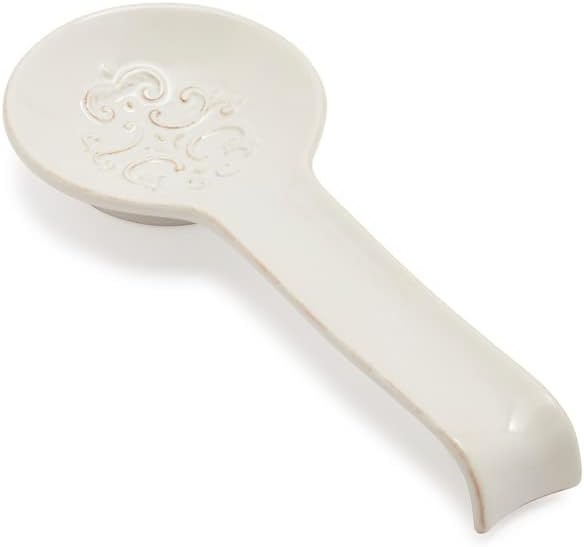 image:imageSur La Table Pearl Stoneware Spoon Rest Raised Dot Border Stoneware Utensil Rest for Counter and Stovetop Protection