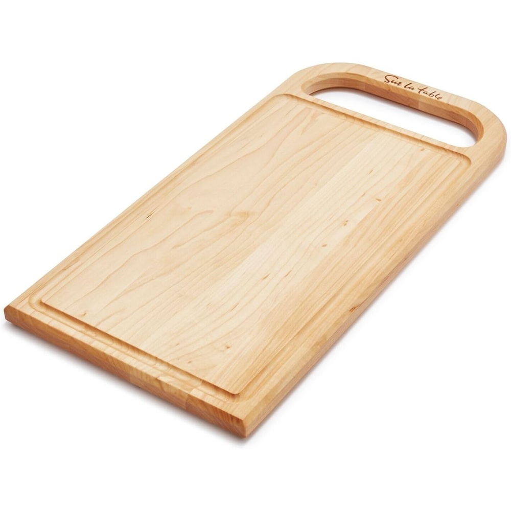 image:imageSur La Table Everyday Cutting Board 18 in x 9 in Maple Natural Maple Wood Board with Juice Grooves and CutOut Handle for Daily Prep 18 in x 9 in