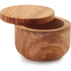 image:imageSur La Table Olivewood Salt Keeper  4 x 3 Wooden Salt Storage with Pivoting Lid amp Magnetic Closure