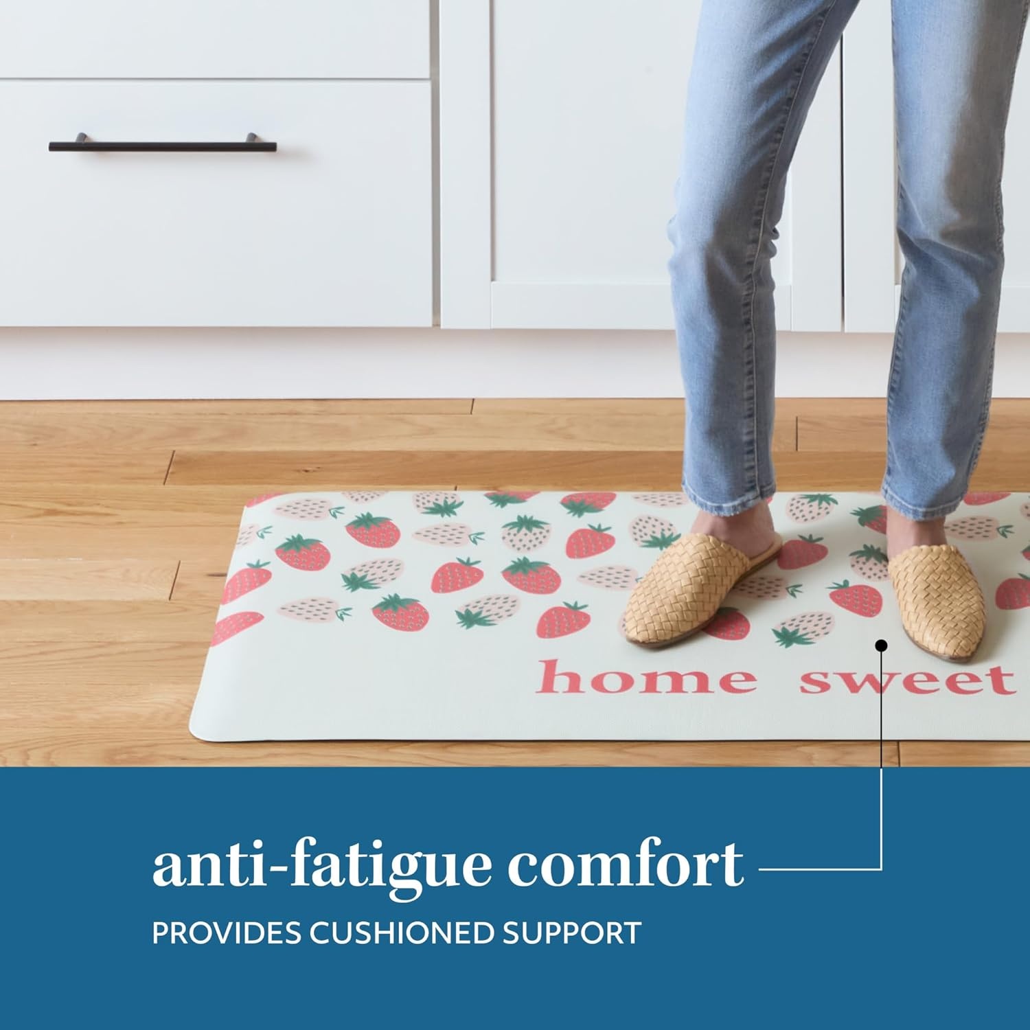 image:imageSUR LA Table Kitchen Essentials Home Sweet Home Quirky Strawberries Fruit Anti Fatigue Comfort Mat Kitchen Mat Standing Mat NonSlip Backing PinkGreenCream 20x39PinkGreenCream