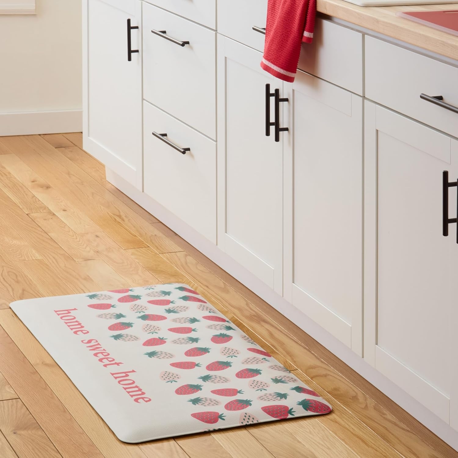 image:imageSUR LA Table Kitchen Essentials Home Sweet Home Quirky Strawberries Fruit Anti Fatigue Comfort Mat Kitchen Mat Standing Mat NonSlip Backing PinkGreenCream 20x39PinkGreenCream