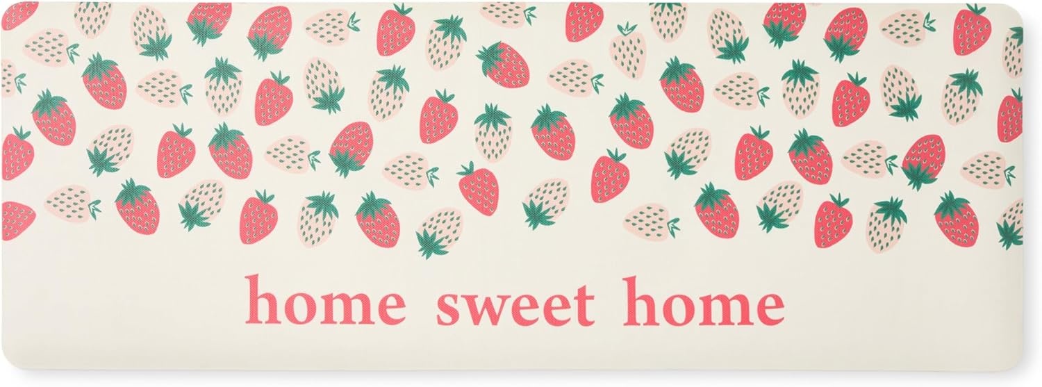 image:imageSUR LA Table Kitchen Essentials Home Sweet Home Quirky Strawberries Fruit Anti Fatigue Comfort Mat Kitchen Mat Standing Mat NonSlip Backing PinkGreenCream 20x39PinkGreenCream