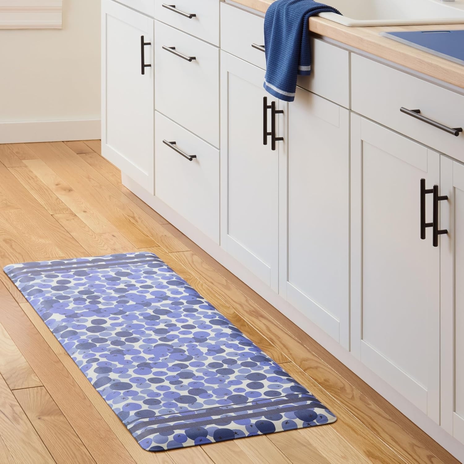 image:imageSUR LA Table Kitchen Essentials Home Sweet Home Quirky Strawberries Fruit Anti Fatigue Comfort Mat Kitchen Mat Standing Mat NonSlip Backing PinkGreenCream 20x39BlueWhite