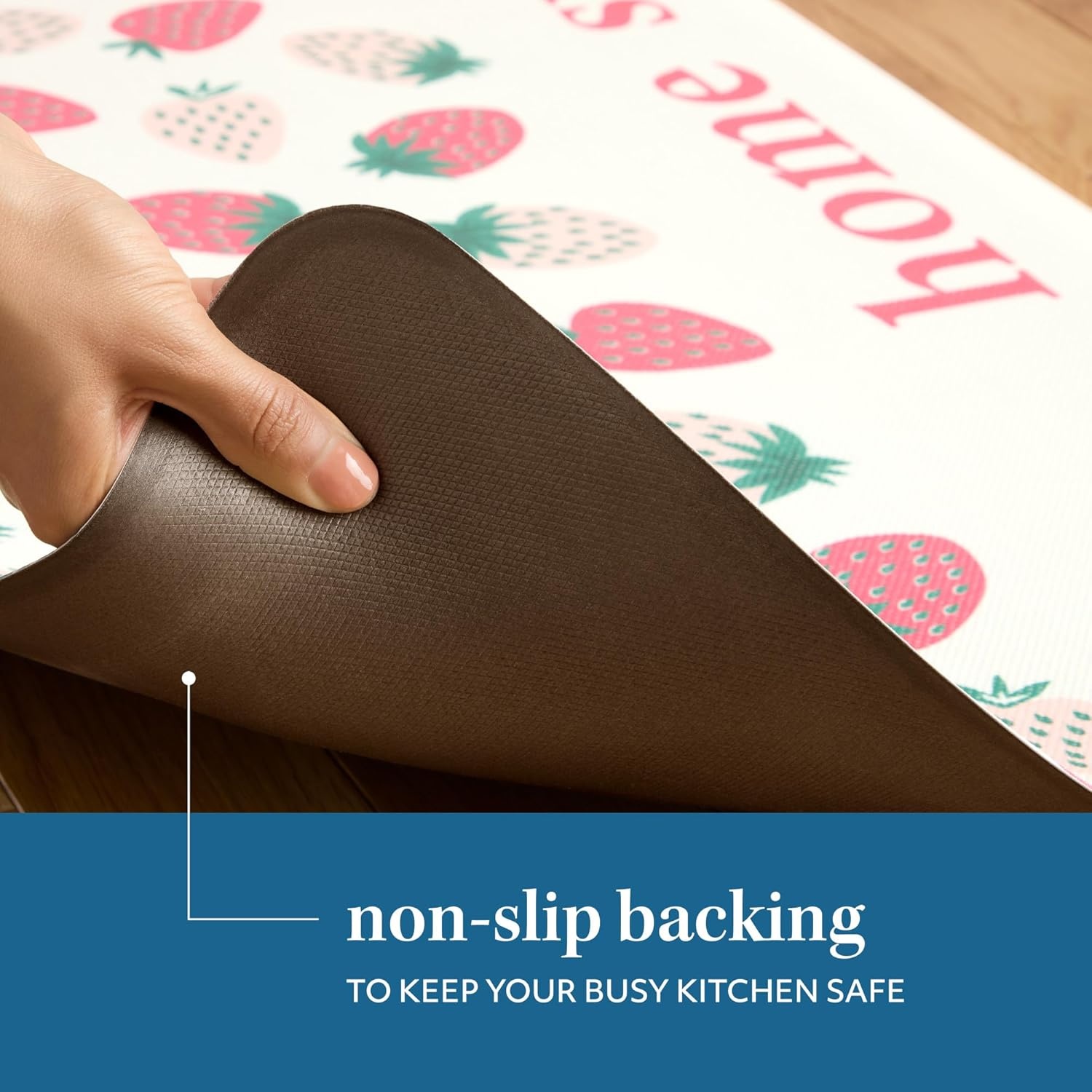 image:imageSUR LA Table Kitchen Essentials Home Sweet Home Quirky Strawberries Fruit Anti Fatigue Comfort Mat Kitchen Mat Standing Mat NonSlip Backing PinkGreenCream 20x39PinkGreenCream