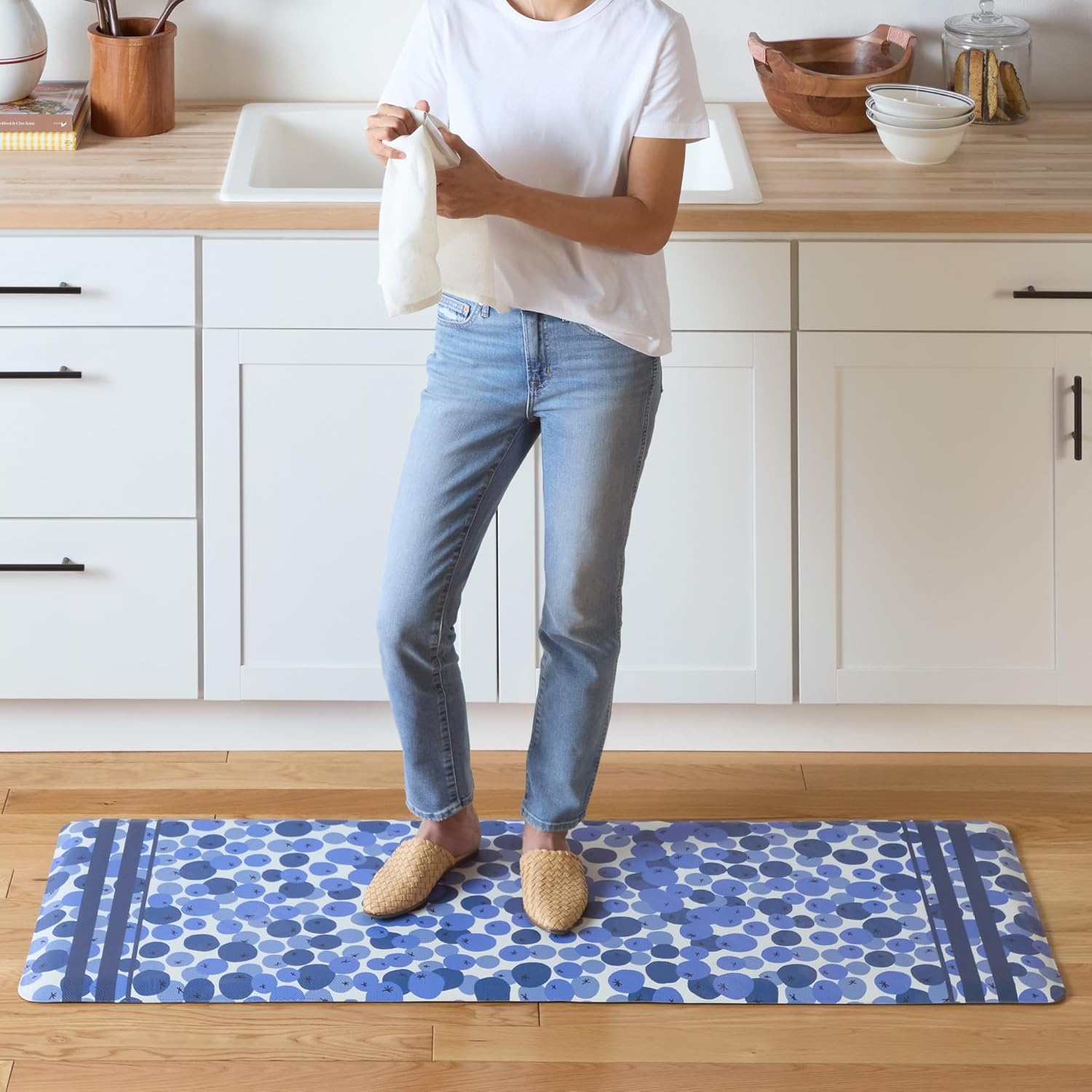 image:imageSUR LA Table Kitchen Essentials Home Sweet Home Quirky Strawberries Fruit Anti Fatigue Comfort Mat Kitchen Mat Standing Mat NonSlip Backing PinkGreenCream 20x39BlueWhite