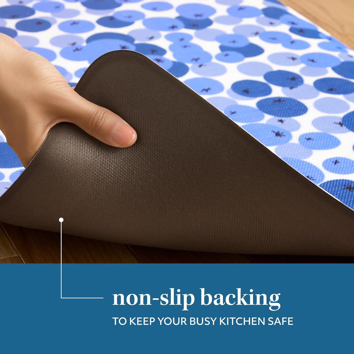 image:imageSUR LA Table Kitchen Essentials Home Sweet Home Quirky Strawberries Fruit Anti Fatigue Comfort Mat Kitchen Mat Standing Mat NonSlip Backing PinkGreenCream 20x39BlueWhite