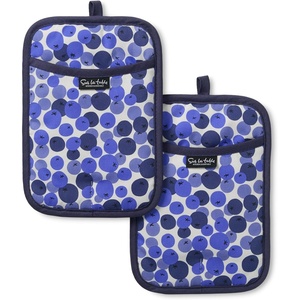 image:imageSUR LA Table Kitchen Essentials Fresh Blueberries Fruit Potholder 2Pack Set Heat Resistant 100 Cotton Flexible NonSlip Silicone Grip BlueWhite 7x10BlueWhite