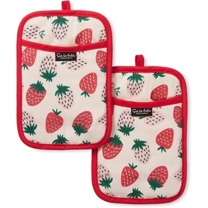 image:imageSUR LA Table Kitchen Essentials Fresh Blueberries Fruit Potholder 2Pack Set Heat Resistant 100 Cotton Flexible NonSlip Silicone Grip BlueWhite 7x10PinkGreenCream