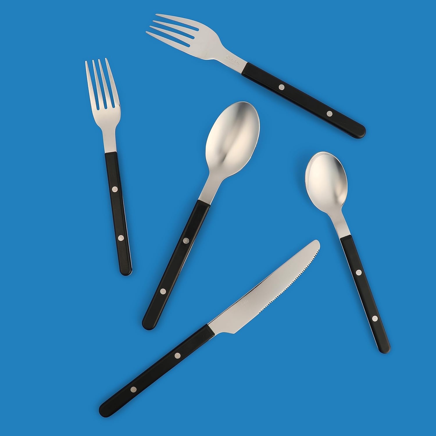 image:imageSur La Table Kitchen Essentials 20 Piece Flatware Silverware Set Stainless Steel Utensils Forks Spoons Knives LinenBlack