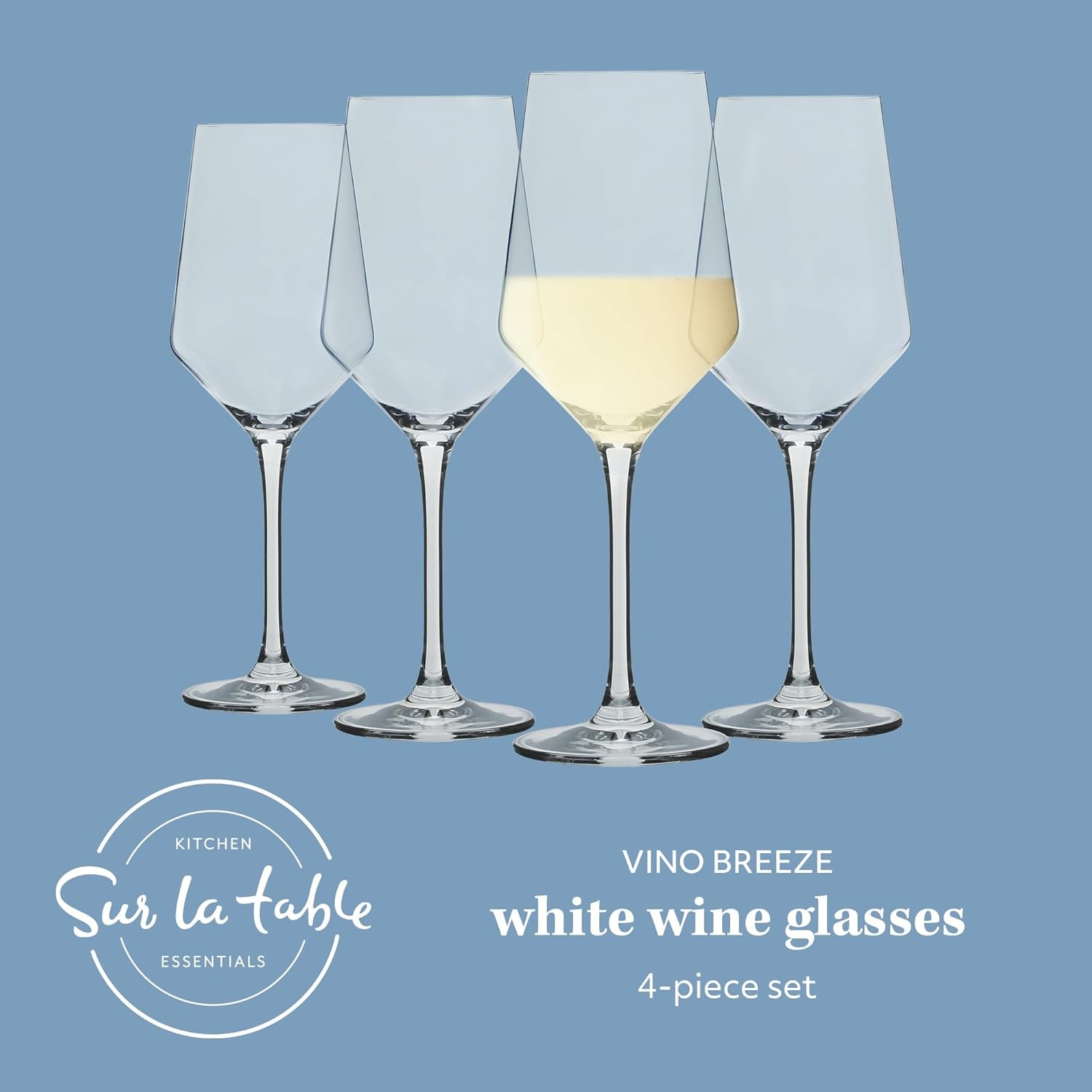 image:imageSur La Table Kitchen Essentials Vino Breeze Crystal Clear 18 OZ 4 Pack All Purpose White Wine Glass With Modern Curve SilhouetteGlass