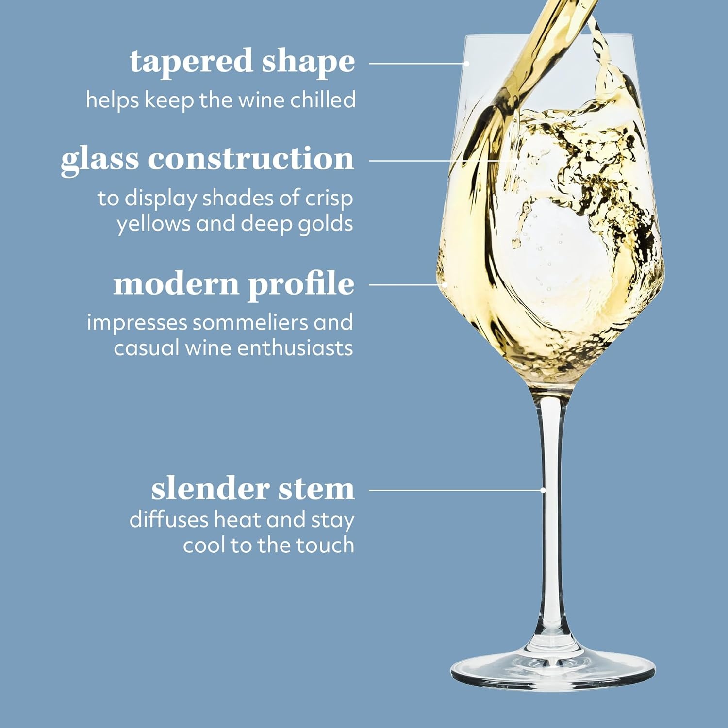 image:imageSur La Table Kitchen Essentials Vino Breeze Crystal Clear 18 OZ 4 Pack All Purpose White Wine Glass With Modern Curve SilhouetteGlass