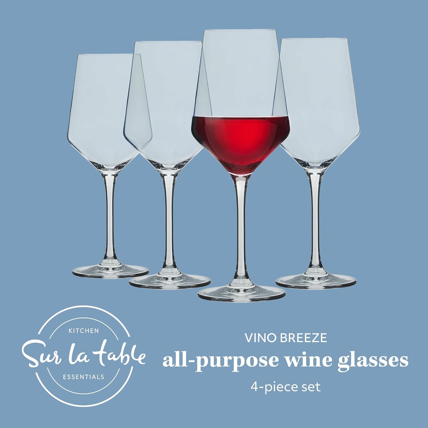 image:imageSur La Table Kitchen Essentials Vino Breeze Crystal Clear 18 OZ 4 Pack All Purpose White Wine Glass With Modern Curve SilhouetteGlass