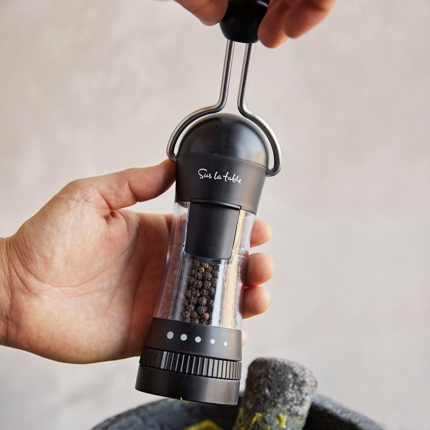 image:imageSur La Table Ratchet Mill Black Ceramic Stone Grinder Pepper amp Spice Grinder with Adjustable Coarseness FrontLoading Refill Durable Manual Seasoning Tool for Kitchen and TableGray