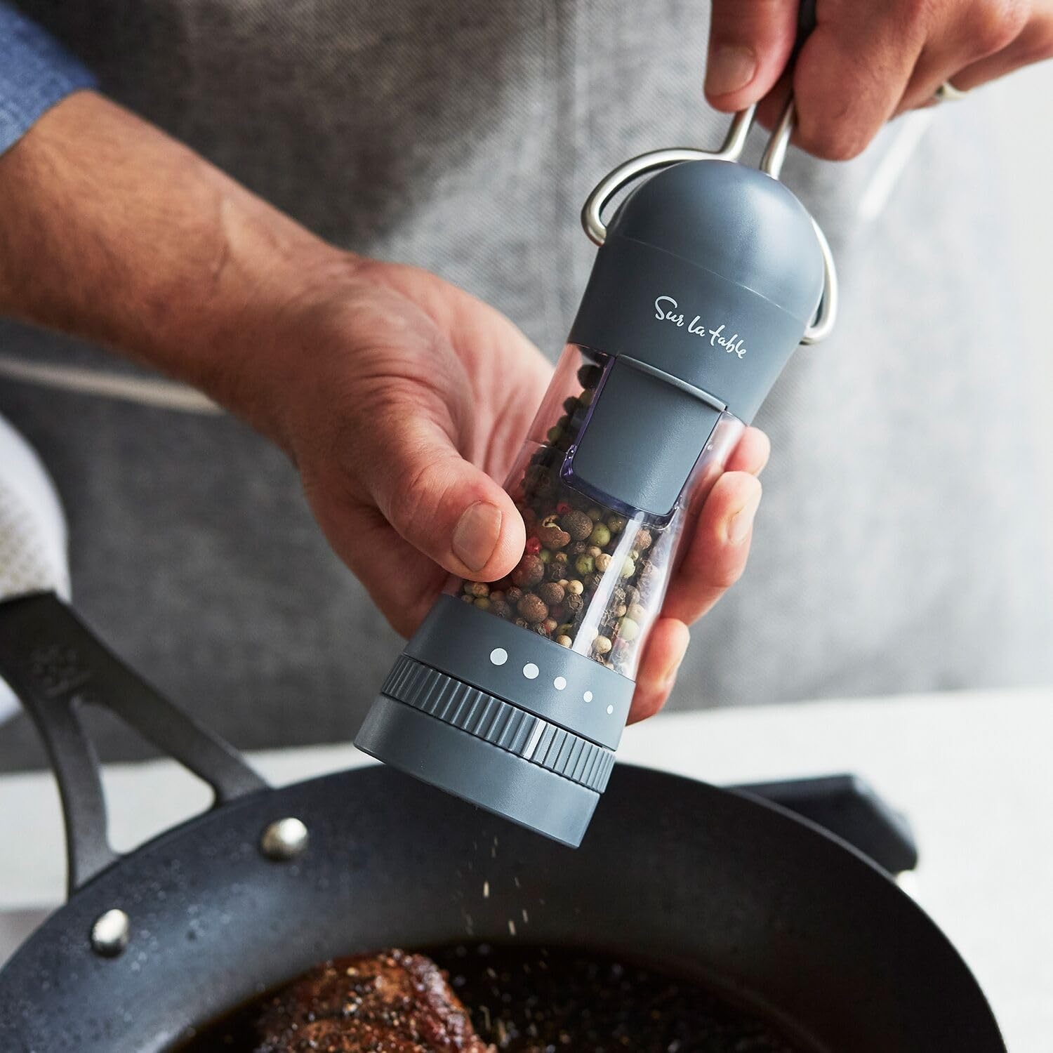 image:imageSur La Table Ratchet Mill Black Ceramic Stone Grinder Pepper amp Spice Grinder with Adjustable Coarseness FrontLoading Refill Durable Manual Seasoning Tool for Kitchen and TableGray