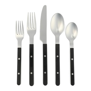 image:imageSur La Table Kitchen Essentials 20 Piece Flatware Silverware Set  Stainless Steel Utensils  Forks Spoons Knives  LinenBlack