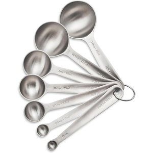 image:imageSur La Table Stainless Steel Measuring Spoons Set  7Piece Nesting Set with Odd Sizes Round Spoon Heads Fit Spice Jars Includes Storage Ring Dishwasher Baking Tools