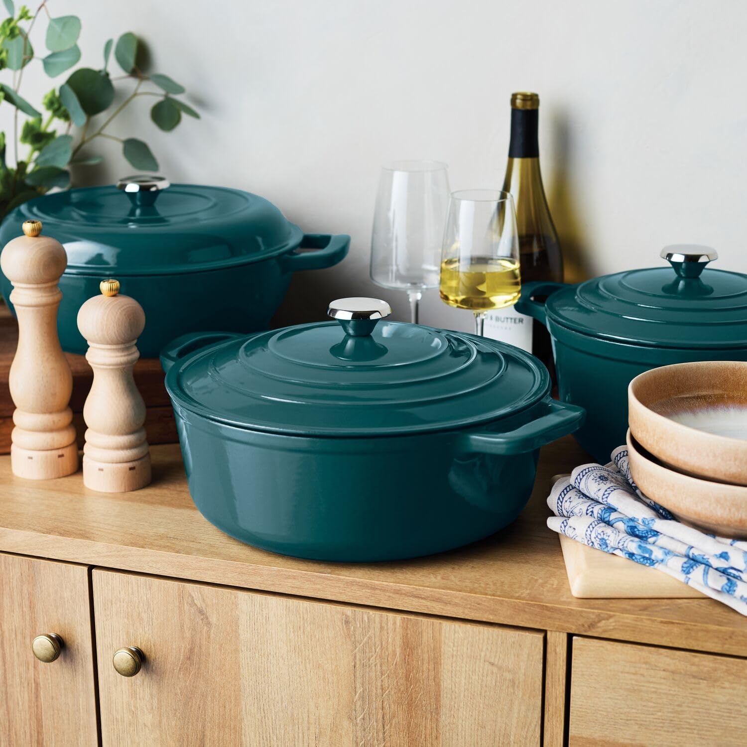 image:imageSur La Table 7Qt Enameled Cast Iron Dutch Oven With Lid for Braising Baking amp Deep Frying Induction Compatible Oven to 500F Seals in Moisture for Flavorful Results Dark TealDark Teal