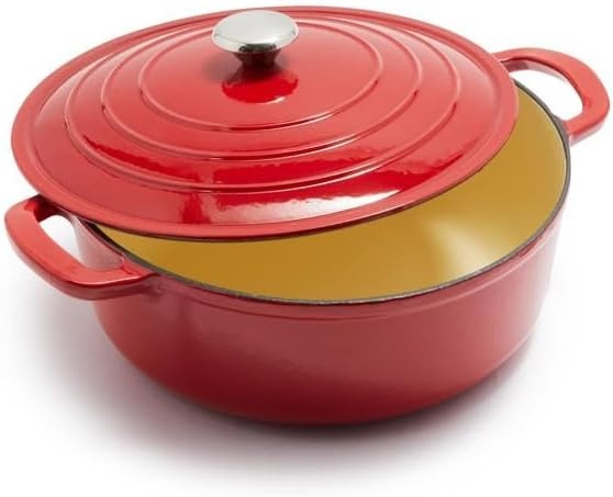 image:imageSur La Table 7Qt Enameled Cast Iron Dutch Oven With Lid for Braising Baking amp Deep Frying Induction Compatible Oven to 500F Seals in Moisture for Flavorful Results Dark TealLight Blue