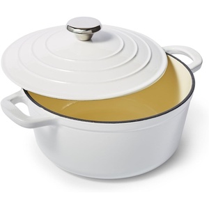 image:imageSur La Table 4Qt Enameled Cast Iron Dutch Oven  Oven amp Broiler to 500F Induction Compatible with Lid for Braising Baking amp Deep Frying Nonstick Interior RedWhite