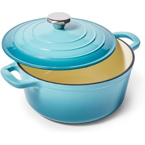 image:imageSur La Table 4Qt Enameled Cast Iron Dutch Oven  Oven amp Broiler to 500F Induction Compatible with Lid for Braising Baking amp Deep Frying Nonstick Interior RedLight Blue
