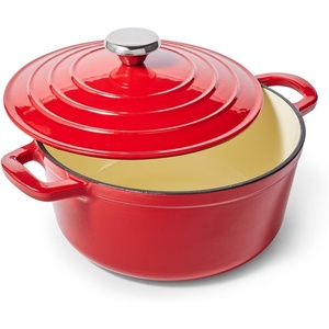 image:imageSur La Table 4Qt Enameled Cast Iron Dutch Oven  Oven amp Broiler to 500F Induction Compatible with Lid for Braising Baking amp Deep Frying Nonstick Interior RedRed