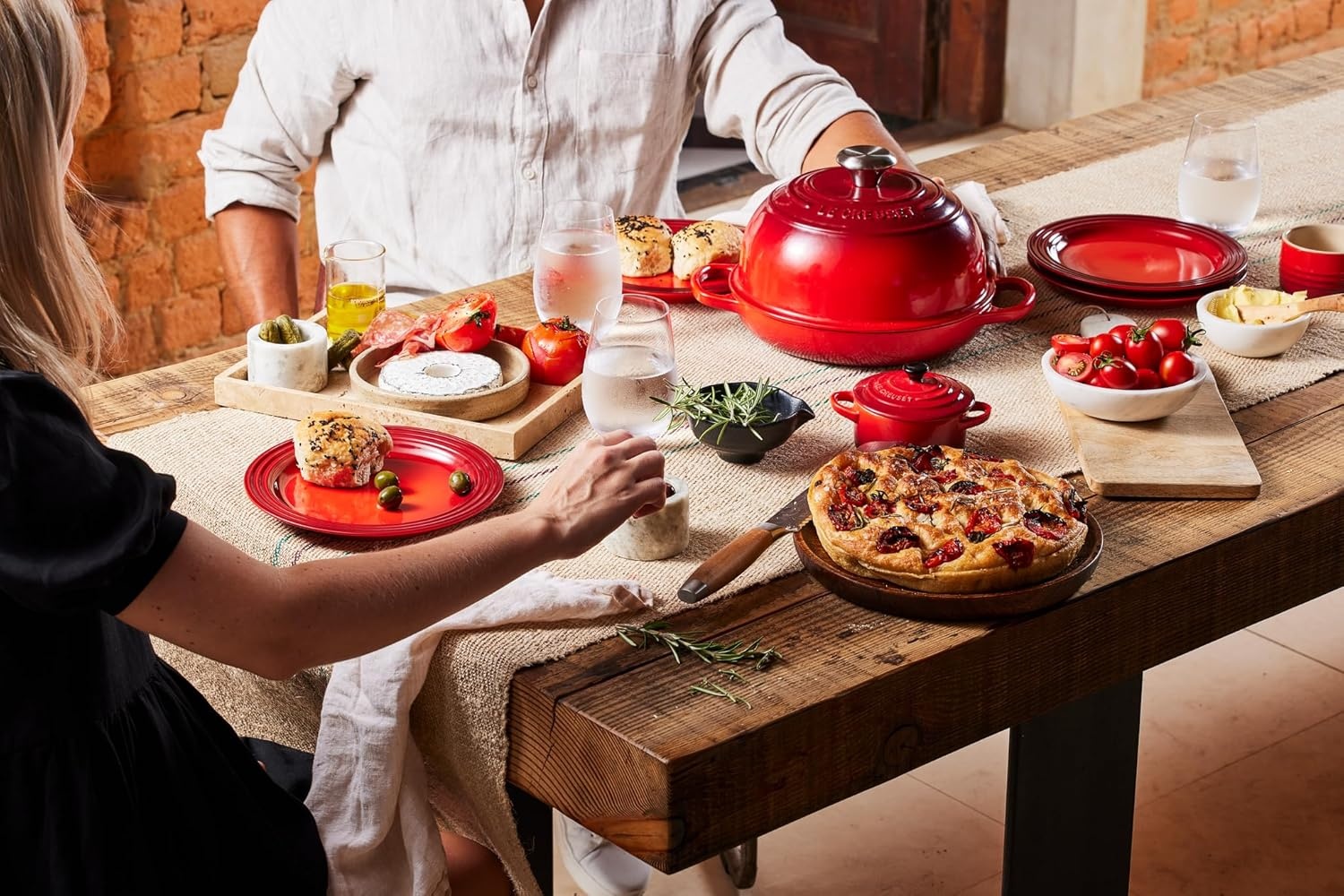 image:imageLe Creuset Enameled Cast Iron Signature Round Bread Oven 95 inch WhiteCerise