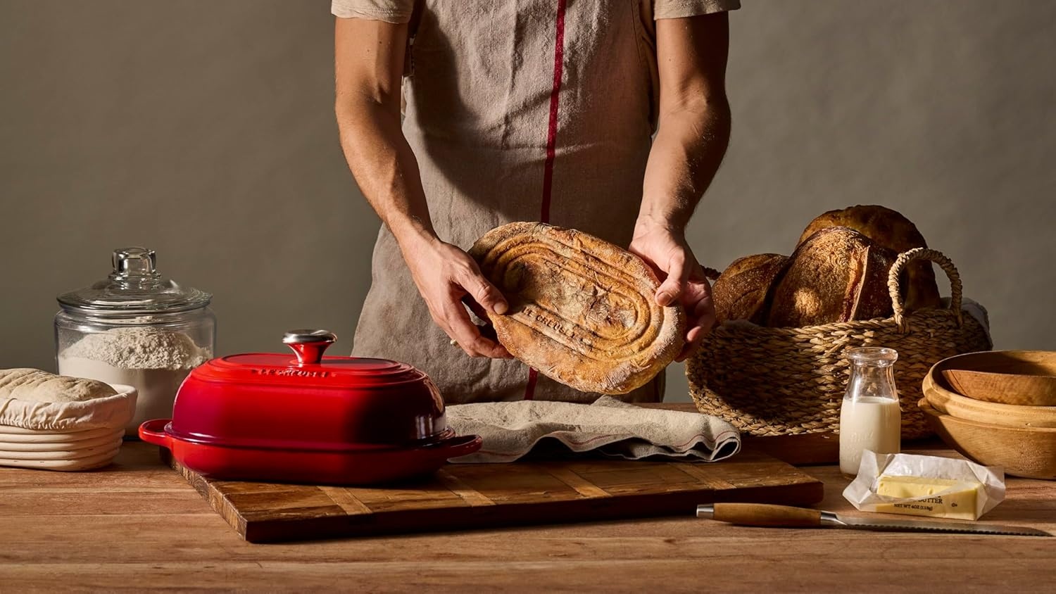 image:imageLe Creuset Enameled Cast Iron Signature Round Bread Oven 95 inch WhiteOlive