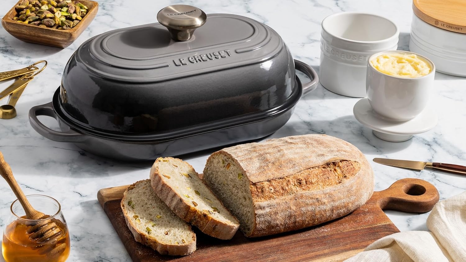 image:imageLe Creuset Enameled Cast Iron Signature Round Bread Oven 95 inch WhitePeche