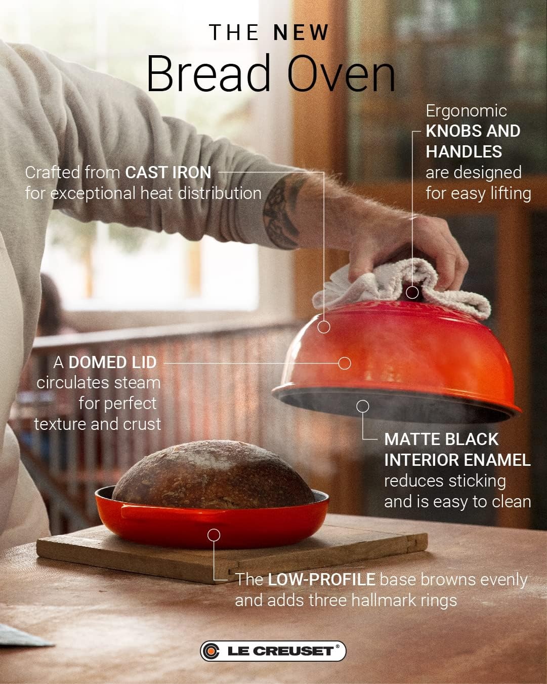 image:imageLe Creuset Enameled Cast Iron Signature Round Bread Oven 95 inch WhitePeche