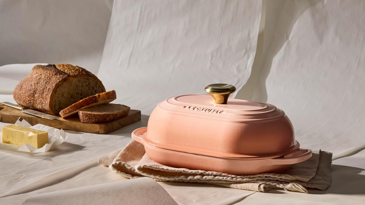 image:imageLe Creuset Enameled Cast Iron Signature Round Bread Oven 95 inch WhitePeche