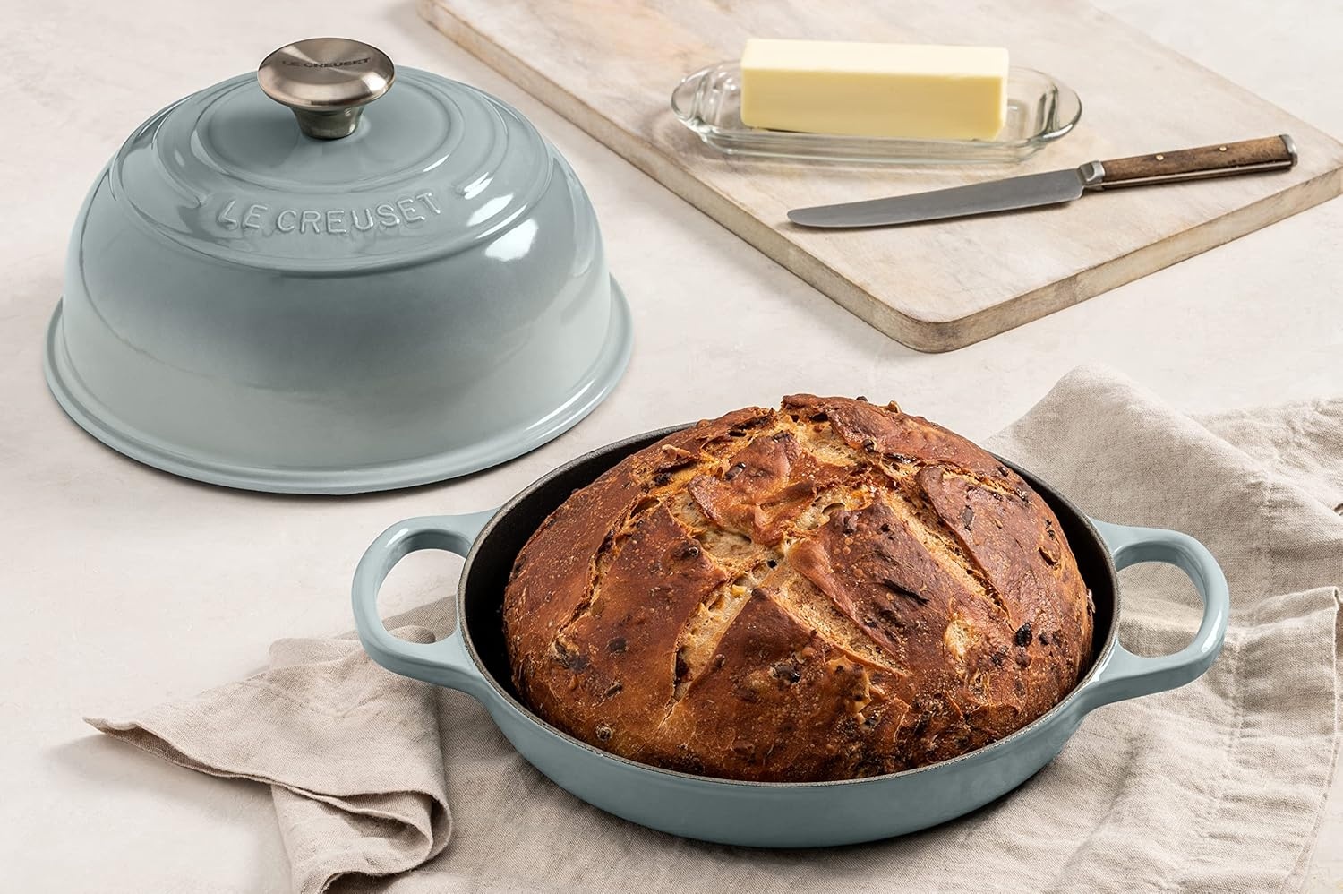 image:imageLe Creuset Enameled Cast Iron Signature Round Bread Oven 95 inch WhiteSea Salt