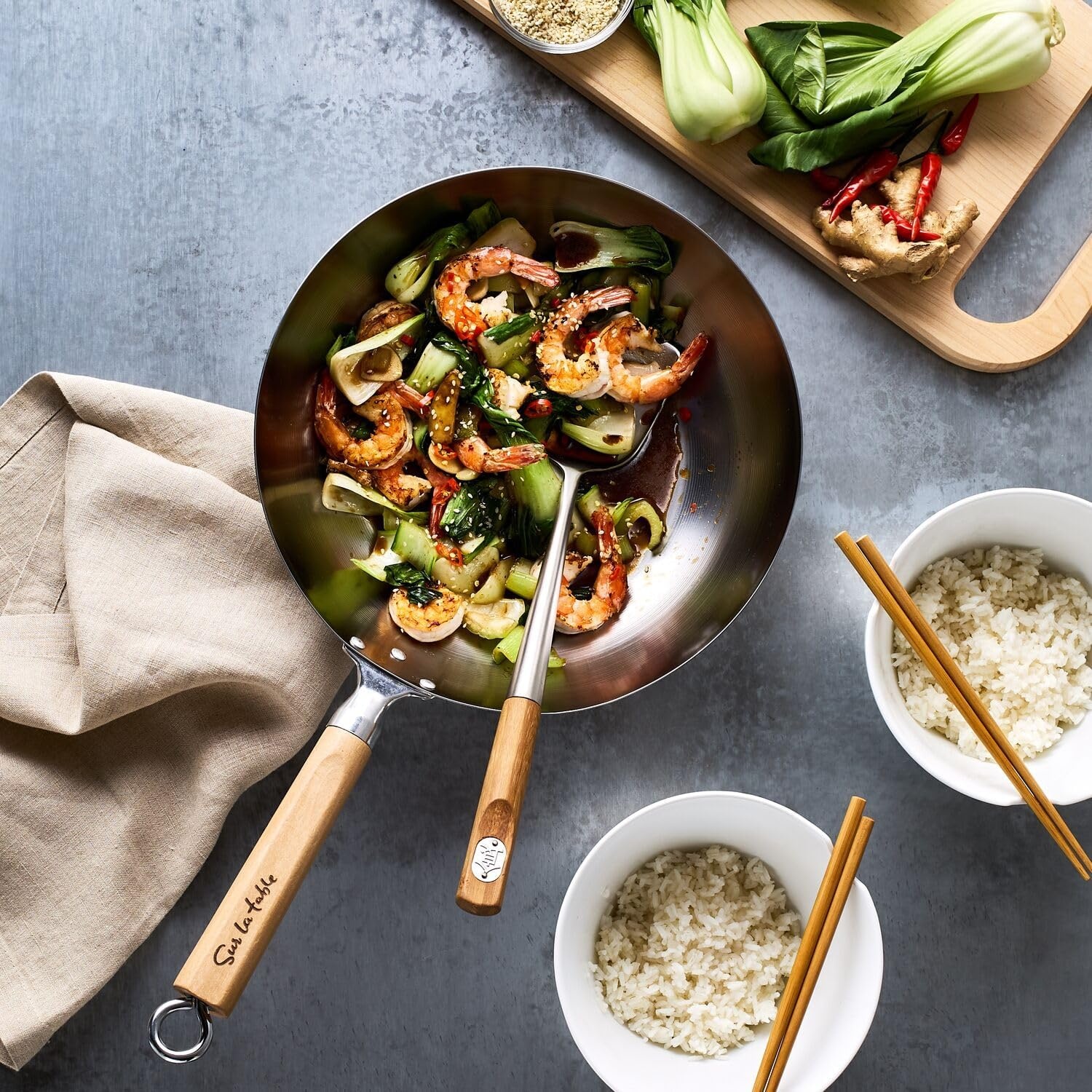 image:imageSur La Table 12 CarbonSteel Wok Flat Bottom Pan for HighHeat Cooking Ideal for DeepFrying Steaming and StirFrying Lightweight Fast HeatingGray