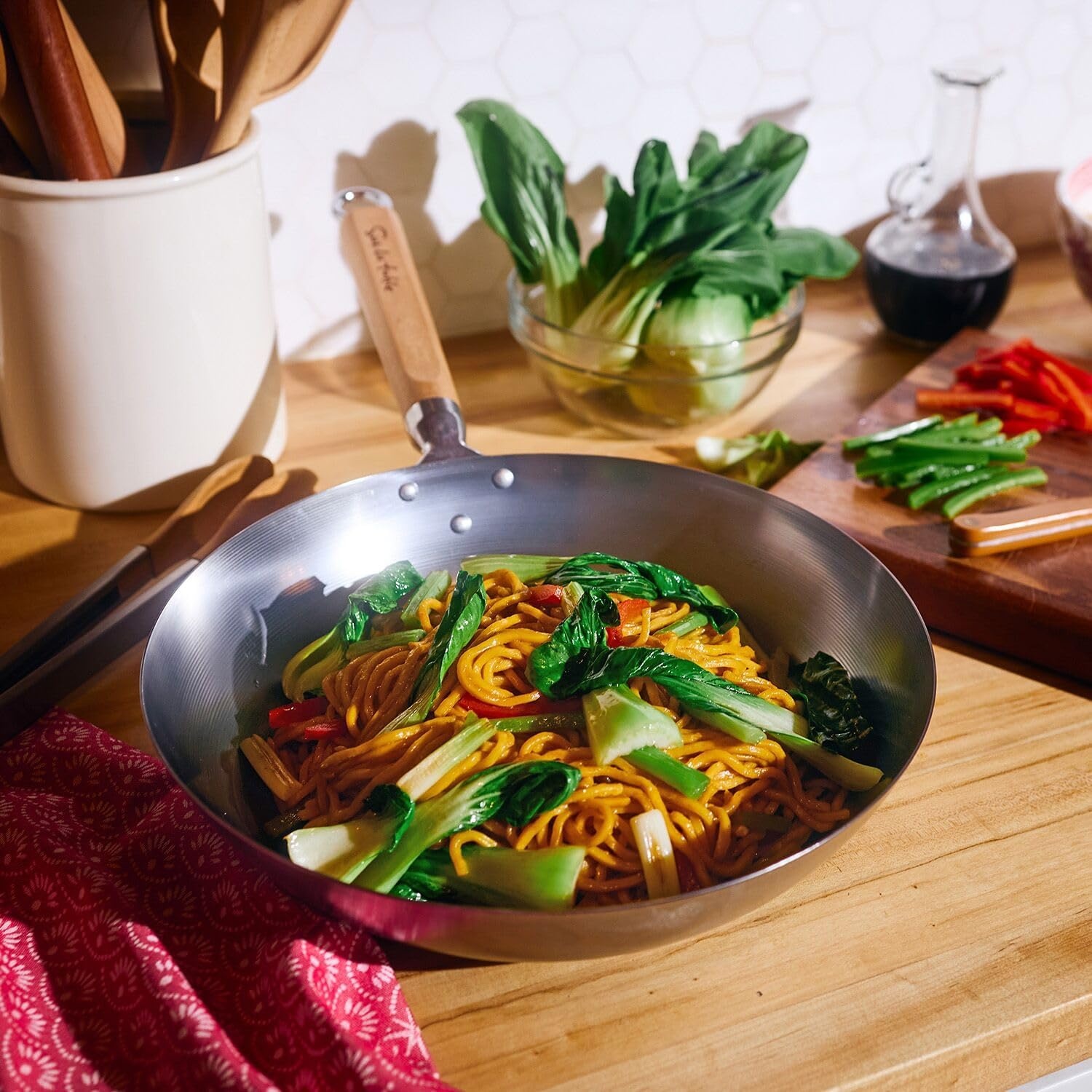 image:imageSur La Table 12 CarbonSteel Wok Flat Bottom Pan for HighHeat Cooking Ideal for DeepFrying Steaming and StirFrying Lightweight Fast HeatingGray