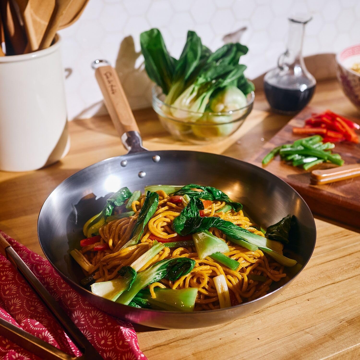 image:imageSur La Table 12 CarbonSteel Wok Flat Bottom Pan for HighHeat Cooking Ideal for DeepFrying Steaming and StirFrying Lightweight Fast HeatingGray