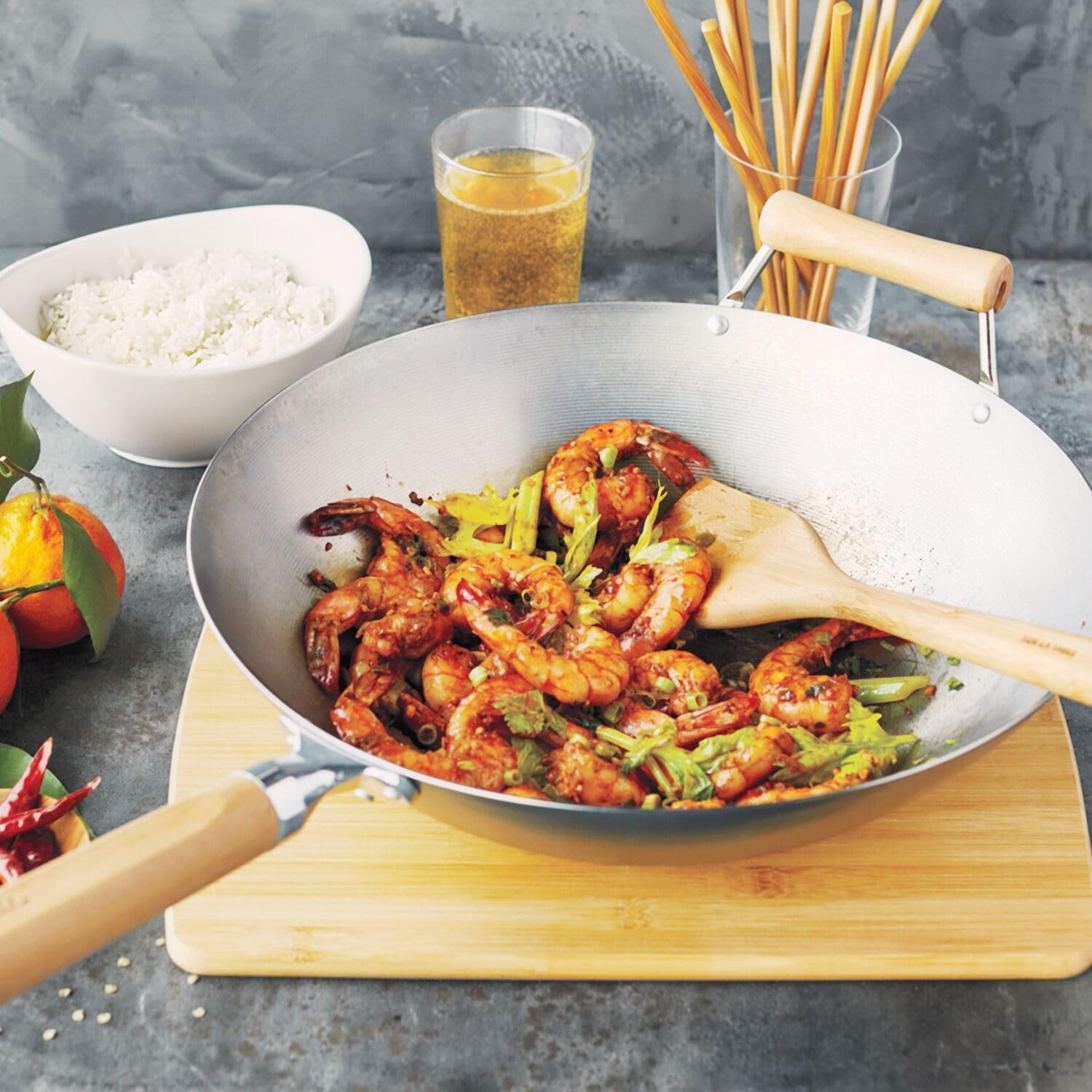 image:imageSur La Table 12 CarbonSteel Wok Flat Bottom Pan for HighHeat Cooking Ideal for DeepFrying Steaming and StirFrying Lightweight Fast HeatingSilver