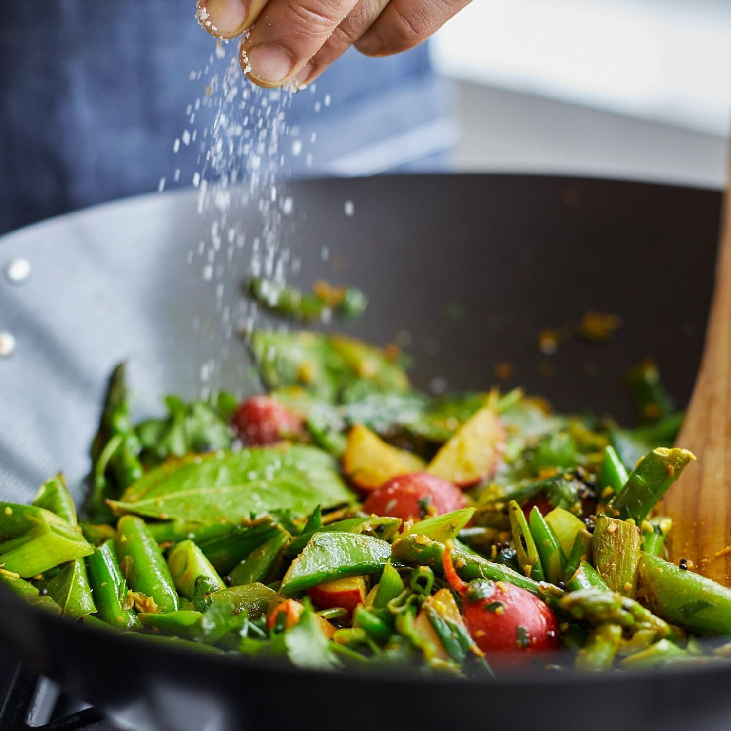 image:imageSur La Table 14 Nonstick Wok with Maple Handle Steel StirFry Pan with Flat Bottom for Even Heating Healthy Cooking with Little to No Oil Lightweight and Induction CompatibleBlack