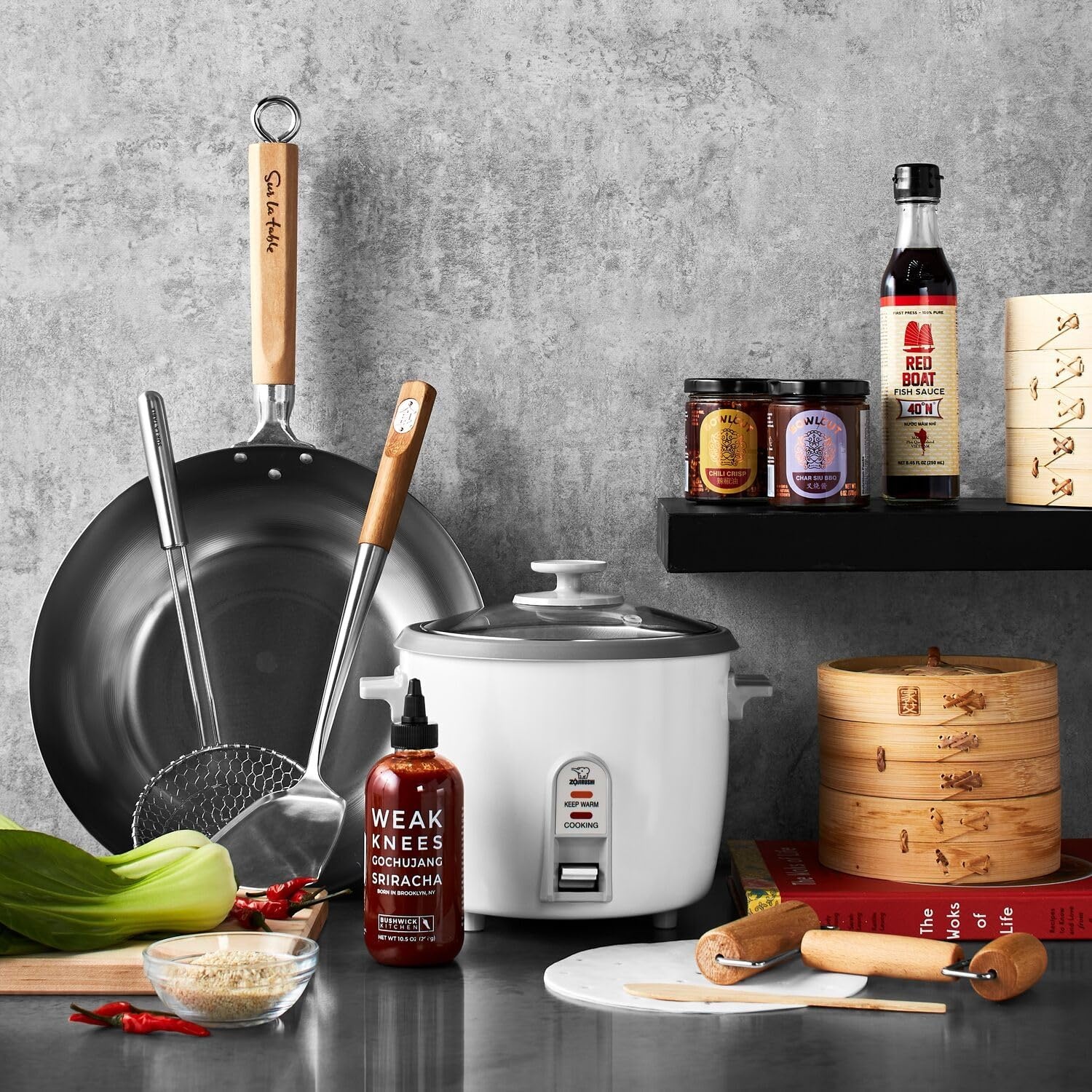 image:imageSur La Table Nonstick Wok 12 in Hard Anodized Wok with Maple Handle for StirFrying Steaming and Tossing 12 in