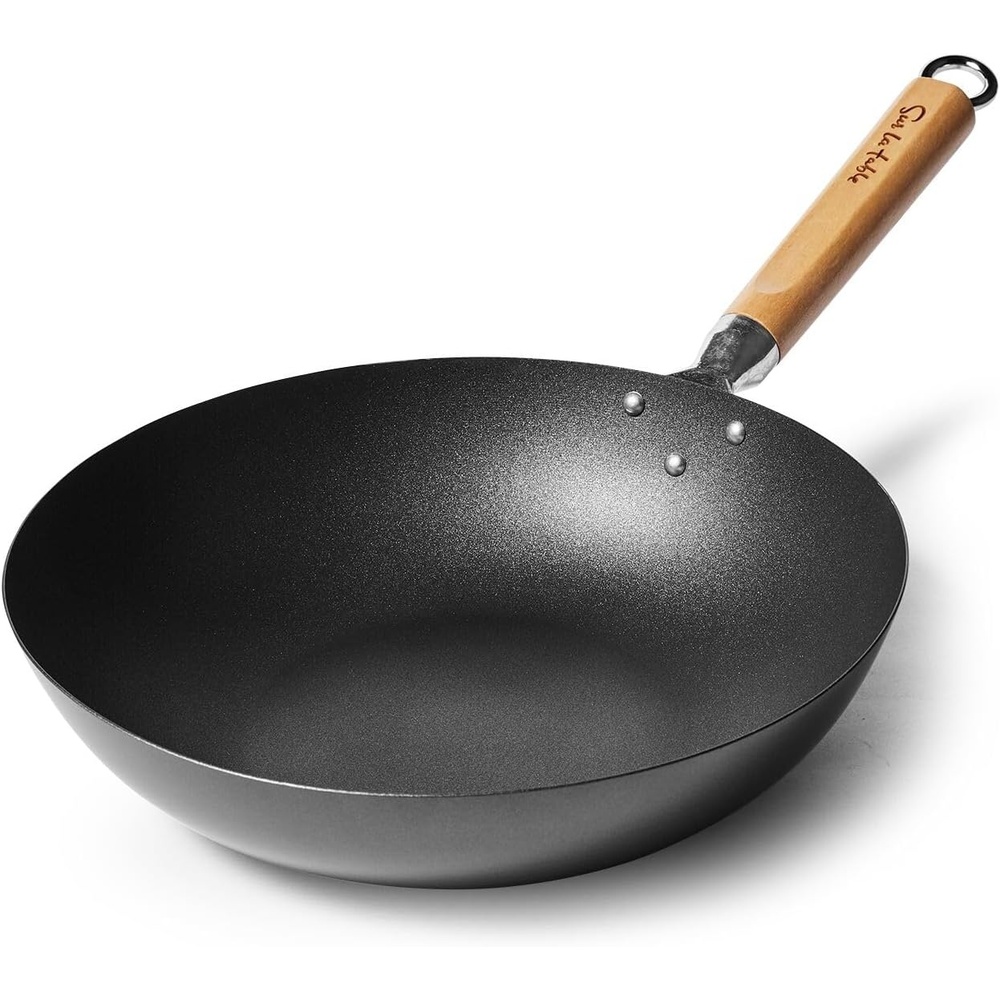 image:imageSur La Table Nonstick Wok 12 in Hard Anodized Wok with Maple Handle for StirFrying Steaming and Tossing 12 in