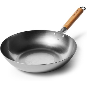 image:imageSur La Table 12 CarbonSteel Wok Flat Bottom Pan for HighHeat Cooking  Ideal for DeepFrying Steaming and StirFrying Lightweight Fast HeatingGray