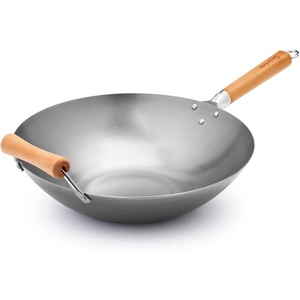 image:imageSur La Table 12 CarbonSteel Wok Flat Bottom Pan for HighHeat Cooking  Ideal for DeepFrying Steaming and StirFrying Lightweight Fast HeatingSilver