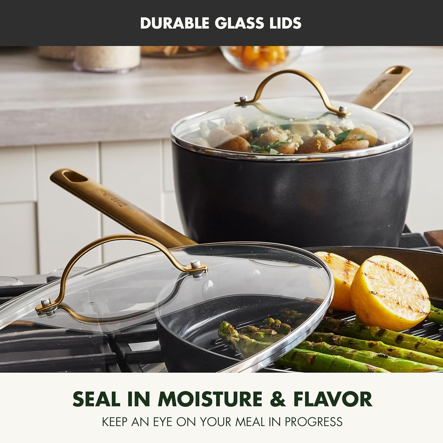 image:imageGreenPan Hard Anodized Healthy Ceramic Nonstick 10 and 12 Frying Pan Skillet Set Gold Handle PFASFree Dishwasher Safe Oven Safe Twilight BlueBlack