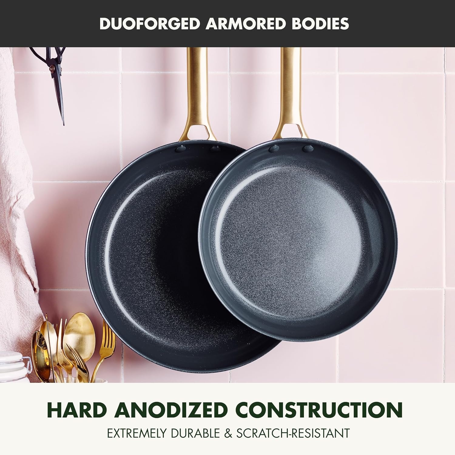 image:imageGreenPan Hard Anodized Healthy Ceramic Nonstick 10 and 12 Frying Pan Skillet Set Gold Handle PFASFree Dishwasher Safe Oven Safe Twilight BlueBlack
