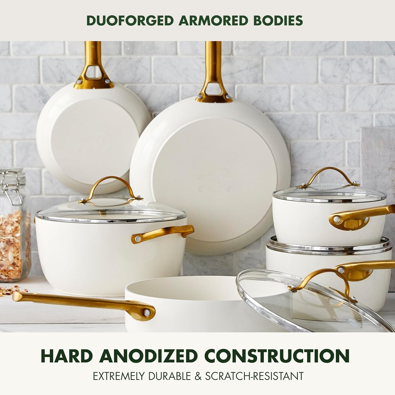 image:imageGreenPan Hard Anodized Healthy Ceramic Nonstick 10 and 12 Frying Pan Skillet Set Gold Handle PFASFree Dishwasher Safe Oven Safe Twilight BlueCream White